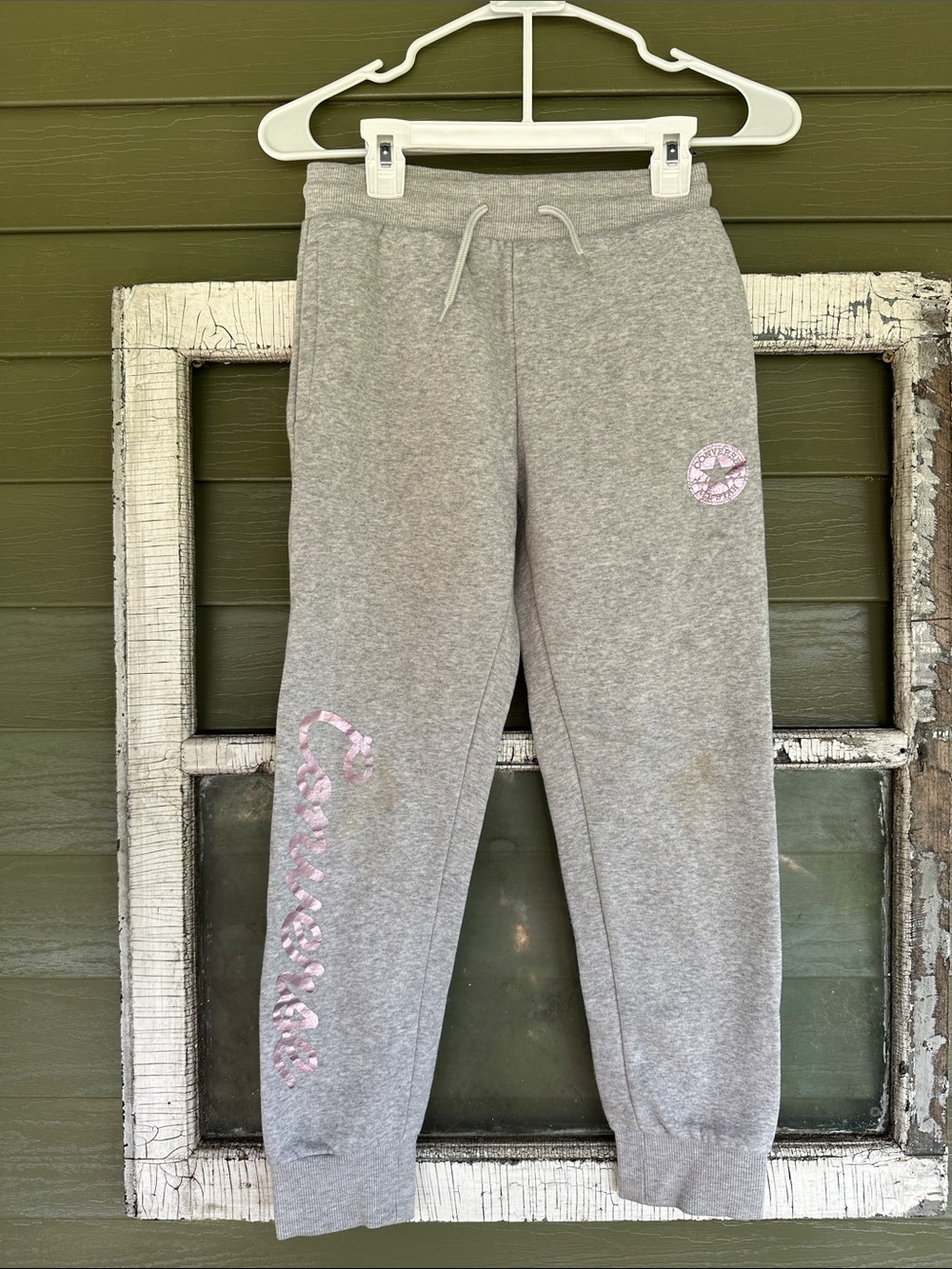 Kids Grey Sweatpants with Pink Script Accent
